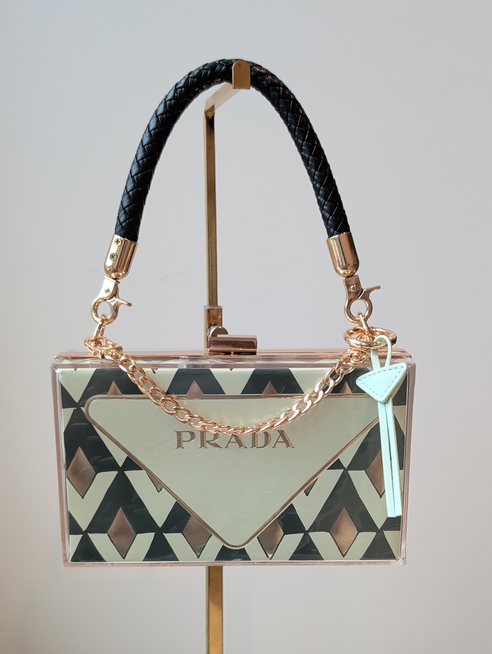 Upcycled Mint & Black Acrylic Top-Handle Mini Bag